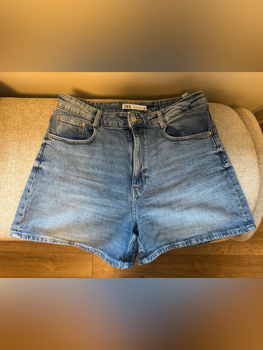 Zara Light Blue Denim High-Waist Shorts